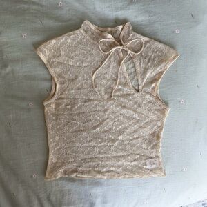 ARE YOU AM I Lace Bow Tie Blouse - Cream